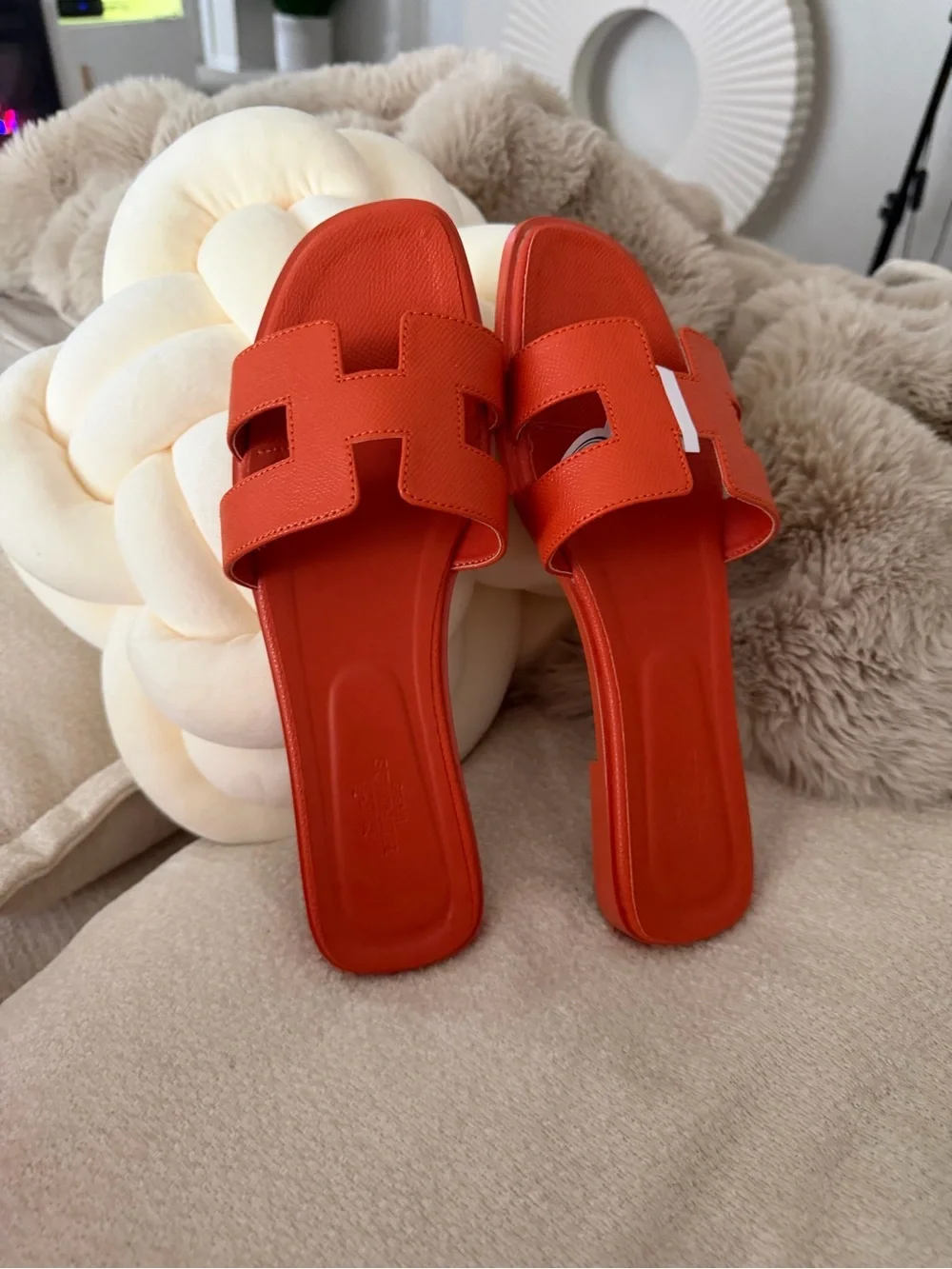 Hermes Orange Leather H Slide Sandals - Picture 2 of 2